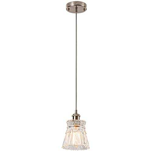 Modern Mini Pendant Lights Hanging Lights Clear Crystal Brushed Nickel Single Lighting Fixture Indoor for Dining Room Kitchen Island Entryway Loft (Bulb Not Included)