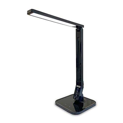 LED Desk Lamp, Exclusive Model with Recessed LEDs, 5-Level Brightness, 4-Lighting Modes, Touch Control Panel, 1-Hour Auto Timer, 14W, 5V/1A USB Charging Port (Black)