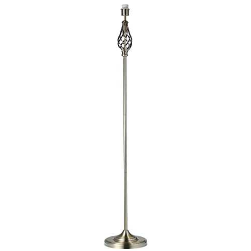 Happy Homewares Traditional and Classic Brushed Antique Brass Floor Lamp Base with Switch and Ornate Twist Metal Stem Design | 1 x E27 60w Maximum | 140cm Height