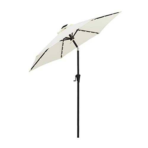 FLAME&SHADE 2.3m Outdoor Garden Parasol Market Umbrella with LED Solar Lights and Tilt - Ivory