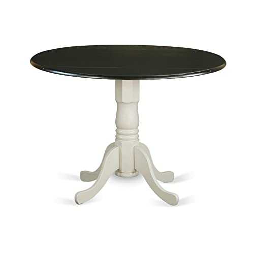East West Furniture DLT-BLW-TP Dublin Dining Room Table - a Round Solid Wood Table Top with Dropleaf & Pedestal Base, 42x42 Inch, Black & Linen White