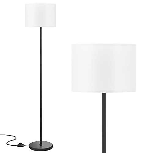 Aooshine LED White Floor Lamp Simple Design, Modern Floor Lamp with Shade, Tall Lamps for Living Room, Standing Lamp for Bedroom Office Dining Room, Black Pole Lamp with Foot Switch (Without Bulb)
