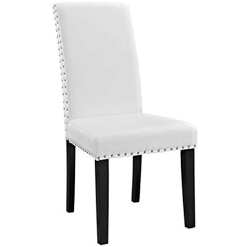 Modway Parcel Faux Leather Upholstered Parsons Dining Side Chair in White