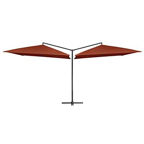 Terracotta Fabric (100% polyester) with a PA coating, powder-coated steel Home Garden Outdoor LivingDouble Parasol with Steel Pole 250x250 cm Bordeaux Terracotta