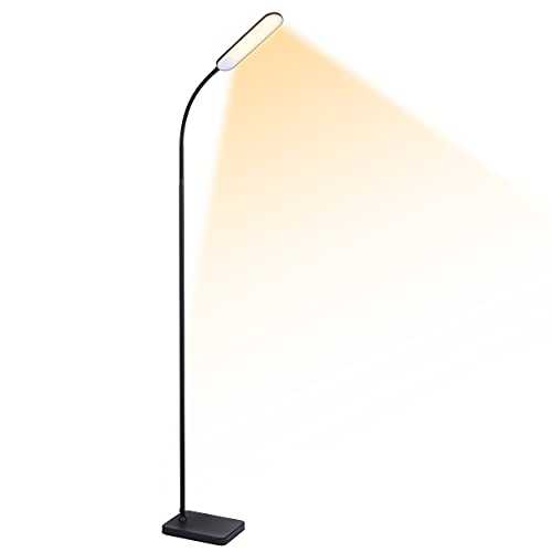 Tomshine Led Floor Lamp,Touch Control Dimmable Reading Standing Lamp 60LEDs 3 Color Temperature 5 Brightness Levels 360° Flexible Gooseneck Floor Lamps for Living Room,Bedroom Modern(12W), Black