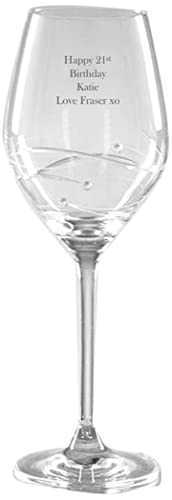 Personalised Swarovski Crystal Single Swirl Wine Glass - Happy Birthday Glass Featuring 3 Crystals - Engraved Wine Glass As A Gift for 18th, 21st, 30th, 40th and 50th Birthdays