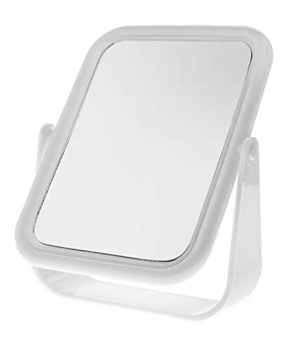 Blue Canyon - 18cm Free Standing Square Mirror - White Colour - Perfect for Shaving and Applying Makeup - One Side with 2x Magnification - Double Sided Multipurpose Mirror - BA2046