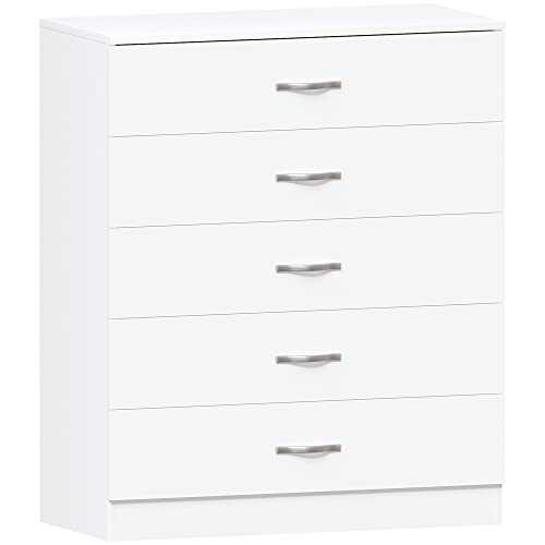 Vida Designs White Chest of Drawers, 5 Drawer With Metal Handles and Runners, Unique Anti-Bowing Drawer Support, Riano Bedroom Storage Furniture