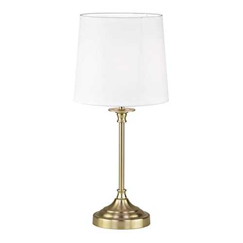 Antique Brass Table Lamp or Bedside Light, Classic Design,Off White Fabric Shade, 47cm Height, LED Compatible