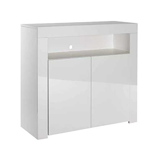 MMT Furniture Designs Ltd Modern White Matt Gloss Buffet Sideboards Display Cabinets with LED Lights (White, Medium), SIB02White