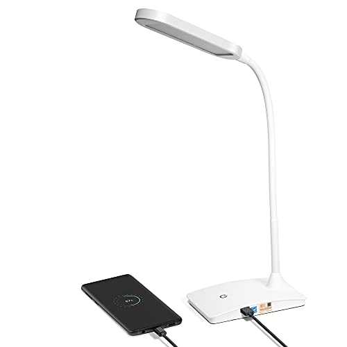 TW Lighting IVY-40WT The IVY LED Desk Lamp with USB Port, 3-Way Touch Switch, White