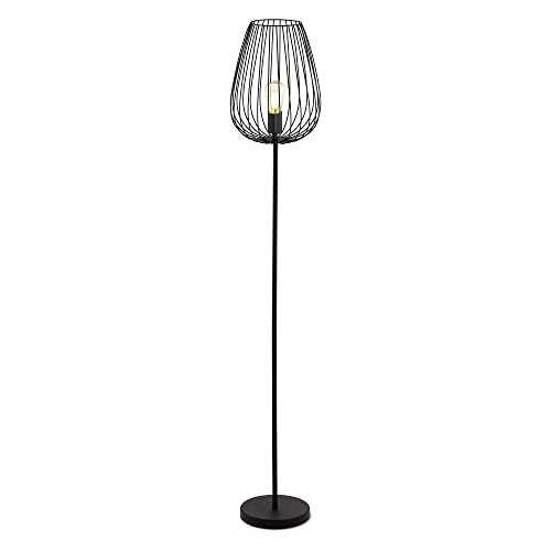 EGLO NEWTOWN floor lamp, 1-flame vintage floor light, steel retro standing light, Colour: Black, Socket: E27, incl. foot switch