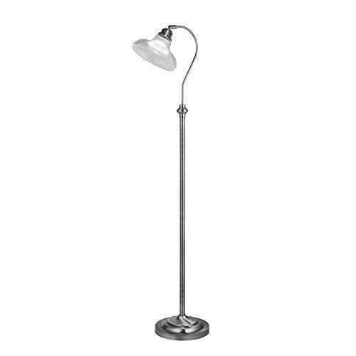 Traditional Style Satin Floor Standing Reading Lamp with Ribbed Glass Lampshade