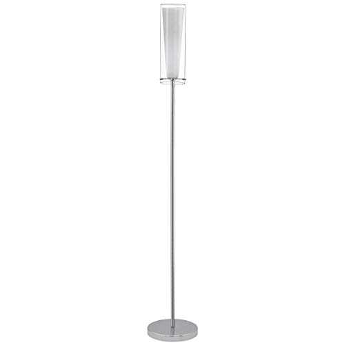 EGLO Floor lamp Pinto, standing light made of chrome-coloured steel and matt opal glass, white living room lighting with foot switch, E27 socket