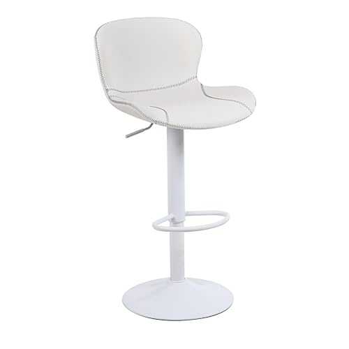 Youhauchair Bar Stool, Barstools Height Adjustable Made of PU Leather, Waterproof Bar Stools, Breakfast Bar Stools with Backrest and Footrest, Kitchen Stool, White