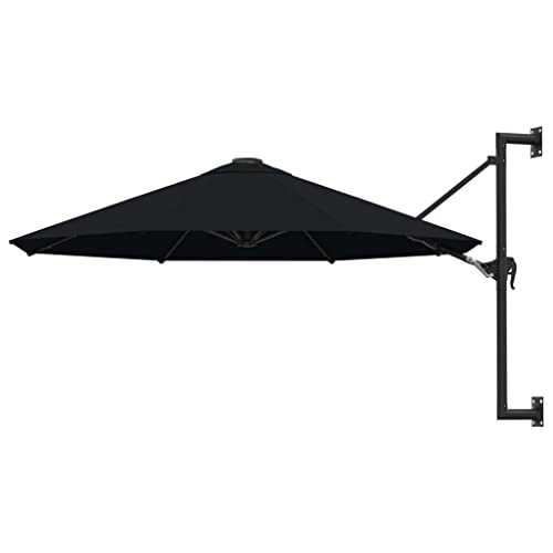 Black Fabric + metal Home Garden Outdoor LivingWall-Mounted Parasol with Metal Pole 300 cm Black
