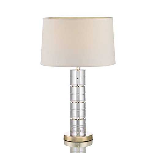 Crystal Table Lamp, Mid-Century Modern Brass-Base Table Lamp, 22.8"H, Clear Minimalist Bedroom Bedside Lamp Living Room Desk Lamp