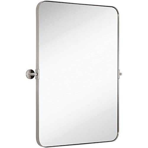 Hamilton Hills Silver Metal Surrounded Round Pivot Mirror | Silver Backed Adjustable Moving & Tilting Wall Mirror Adjustable 22" x 30"