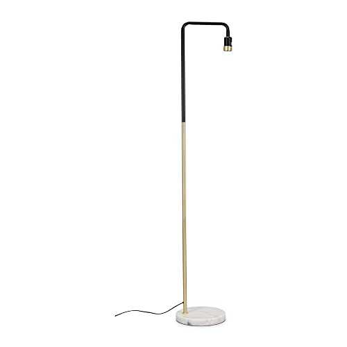 Industrial Black and Gold Effect Metal Floor Lamp with a White Marble Base