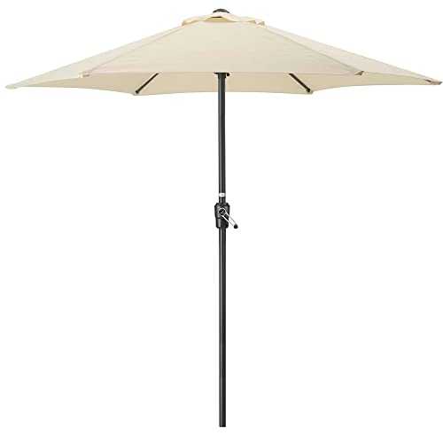 CHRISTOW Garden Parasol Umbrella 2.4m, Steel With Crank Handle, Compact Sun Shade For Outdoor Patio Spaces (Cream)