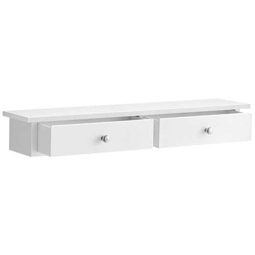 SONGMICS Wall Shelf, Floating Shelf with 2 Drawers, Holds up to 15 kg, 15 x 65 x 10 cm, for Hallway, Living Room, Office, Easy Installation, Space Saving, Modern Style, White LWS65WT