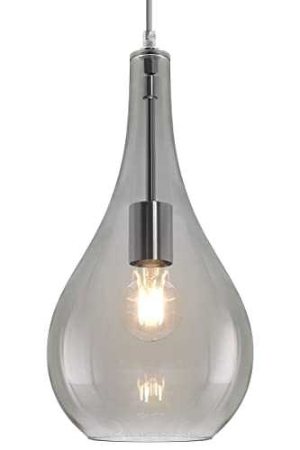 Modern Tear Drop Glass Pendant Light Shade Grey Smoked Retro Chrome Ceiling Lamp Holder M0213