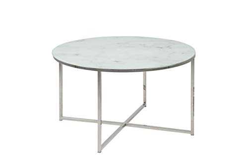 Amazon Brand - Movian Rom Round Coffee Table, 80 x 80 x 45 cm, Glass Top with White Marble Effect/Metal Frame
