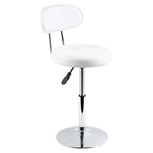 FURWOO PU Leather Work Stool Chair for Barber Shop Salon Beauty Task Drafting Stool Swivel Shop Stool with Backrest Small (White)