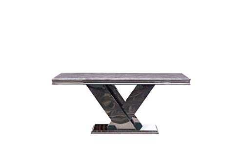 Modernique 120 cm Marble Coffee Table, Gloss Finish Grey Marble Top with Polished Steel Frame
