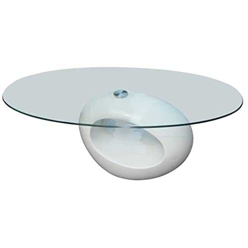 vidaXL Coffee Table Round White High Gloss Glass Top Couch Side Tea Stand