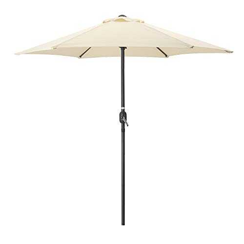 CHRISTOW Garden Parasol Umbrella 2.4m, Steel With Crank Handle, Compact Sun Shade For Outdoor Patio Spaces (Cream)
