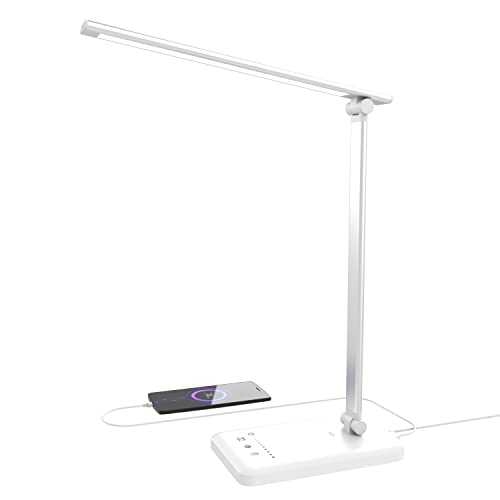 Aourow Desk Lamp LED Dimmable: Table Lamp with 5 Light Color and 5 Brightness Levels,Eye-Protection Table Light with USB Charging Port for Smartphone,Bedside Lamp with Touchscreen for Office,Children