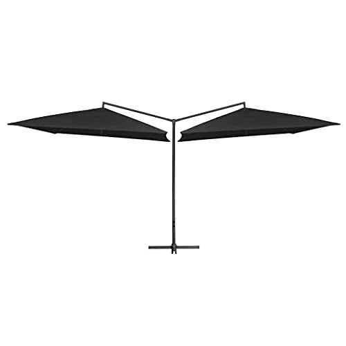 Black Fabric (100% polyester) with a PA coating, powder-coated steel Home Garden Outdoor LivingDouble Parasol with Steel Pole 250x250 cm Black