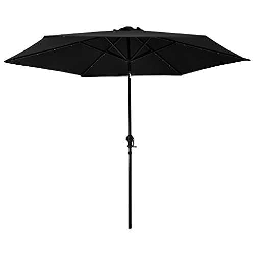 Cover Black Fabric + metal pole Home Garden Outdoor LivingOutdoor Parasol with LED Lights and Steel Pole 300 cm Black