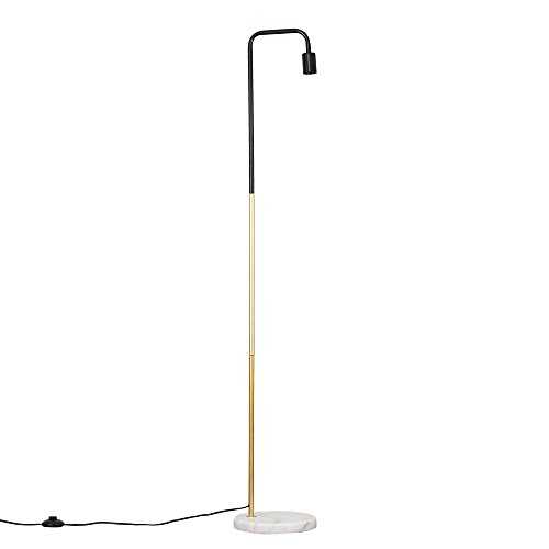 Industrial Black and Gold Effect Metal Floor Lamp with a White Marble Base