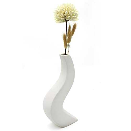 Winsterch White Ceramic Vase for Flowers,Modern Arts Geometric Vase Decorations,Handmade Tall Flower Vase for Living Room Office Home Table (White)