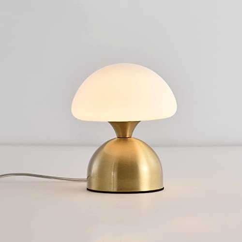 NAMFHZW Modern Brushed Brass Small Table Lamp Glass Shade LED Bedside Desk Lamp With Bulb Children's Eye Protection Study Reading Lights Home Nightstand Lighting Fixture H9.06in