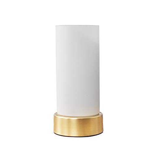 MiniSun Modern Gold Cylinder Bedside Touch Table Lamp with a Frosted White Glass Shade Complete with a 5w LED Dimmable Candle Bulb [3000K Warm White]