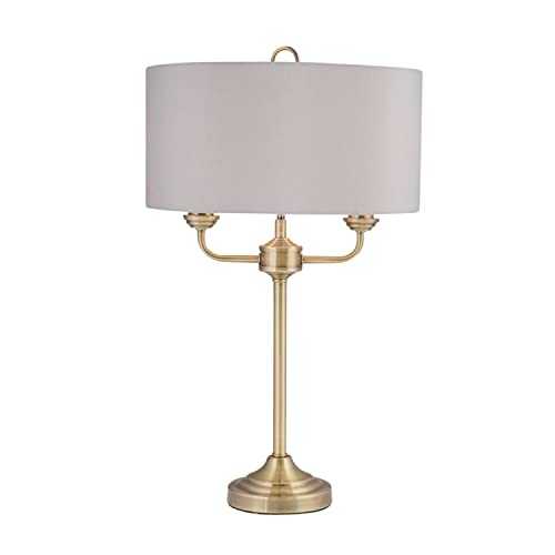Modern Classic Antique Brass Twin Arm Table Lamp Bedside Light with Grey Shade