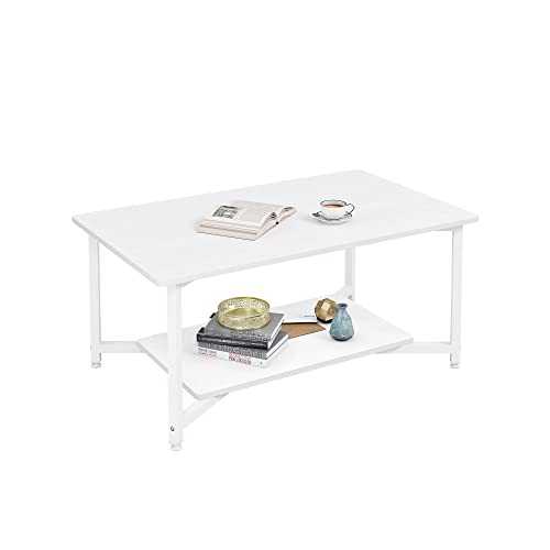 JOISCOPE 2-Tier Coffee Table with Open Shelf for Spacious Storage, Coffee Desk, Industrial-Style for Living Room, Home, Office(White)