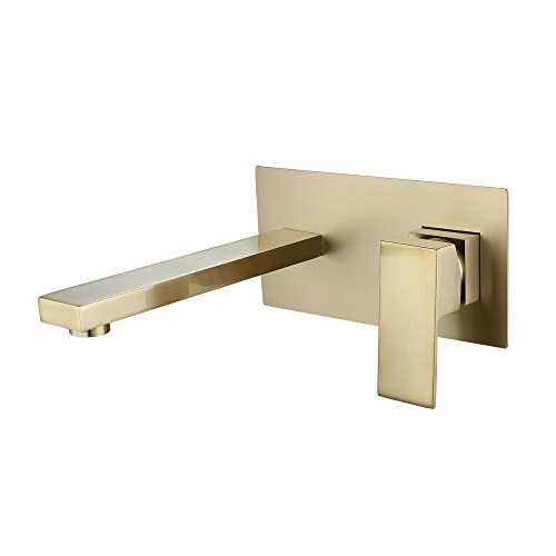Wall-Mounted Brushed Gold Mixer Tap with Waterfall Spout, Suitable for Bathroom Sink Basin, Decorative Cover Included…