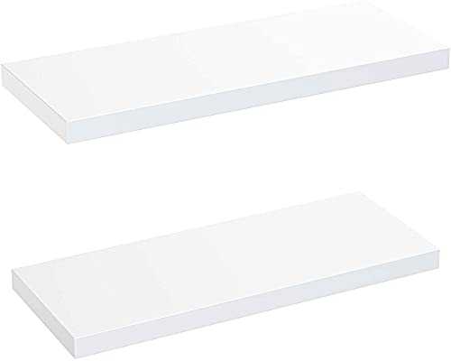 STOREMIC Floating Shelves, White Shelves with Length 60cm, Set of 2 Wall Shelves, Easy to Install Decorative Shelf with Large Storage for Bedroom, Bathroom, Home Office, Living Room