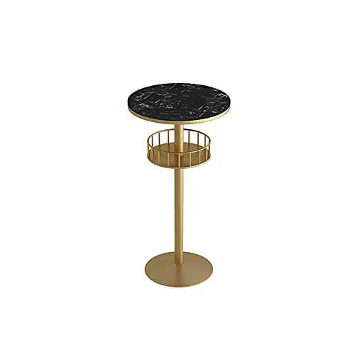 Round Coffee Table, Storage Tall Table, Modern Restaurant Bar Table Coffee Shop Marble Side Tables Bedroom Accent End Table Modern Pedestal Tables With Metal Storage Basket(Size:55*55*1055CM,Color:D)