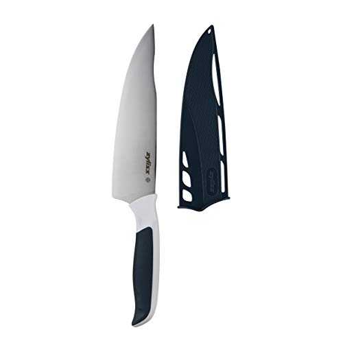 Comfort Chef Knife,18.5cm/7.25in, Japanese Stainless Steel, Non Slip Handle, Cover for Safety, Black/White, Professional Kitchen Knife/Vegetable Knife, Dishwasher Safe