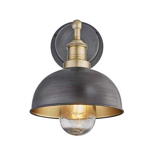 Industville - Brooklyn - Water & Weather Proof - Outdoor & Bathroom - Dome Wall Light - 8 Inch - Pewter/Brass Material