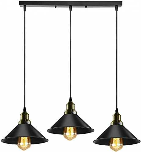 LEDSone 3 Head Black Vintage Industrial Ceiling Hanging Light Shade Loft Style Metal Ceiling Pendant Lamp for Kitchen Island, Living Room, Dining Room E27 UK Lighting
