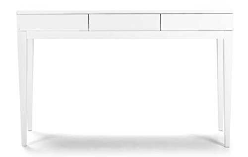 Slim Storage Console Desk in White with Clear Lacquer Finish – Perfect Tables For Any Hallway, Living Rooms, Dining Room, Conservatory and Bedroom featuring Three Drawers
