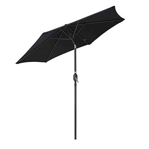 CHRISTOW Garden Parasol Umbrella 2.4m, Tilting Outdoor Sun Shade With Crank Handle, UV Protective, Aluminium Pole (Black)