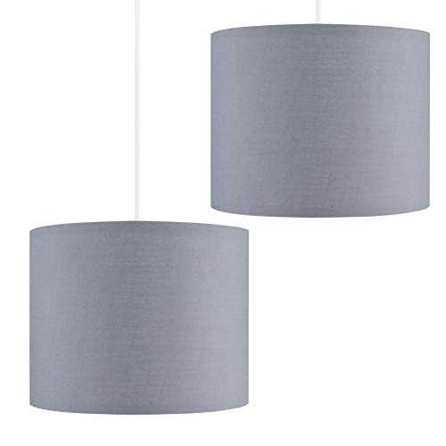 Pair of - 25cm Modern Grey Polycotton Ceiling Pendant/Table Lamp Drum Light Shades
