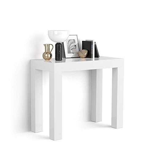 Mobili Fiver, Extendable console table, First, Color Glossy White, Laminate-finished/Aluminium, Made in Italy